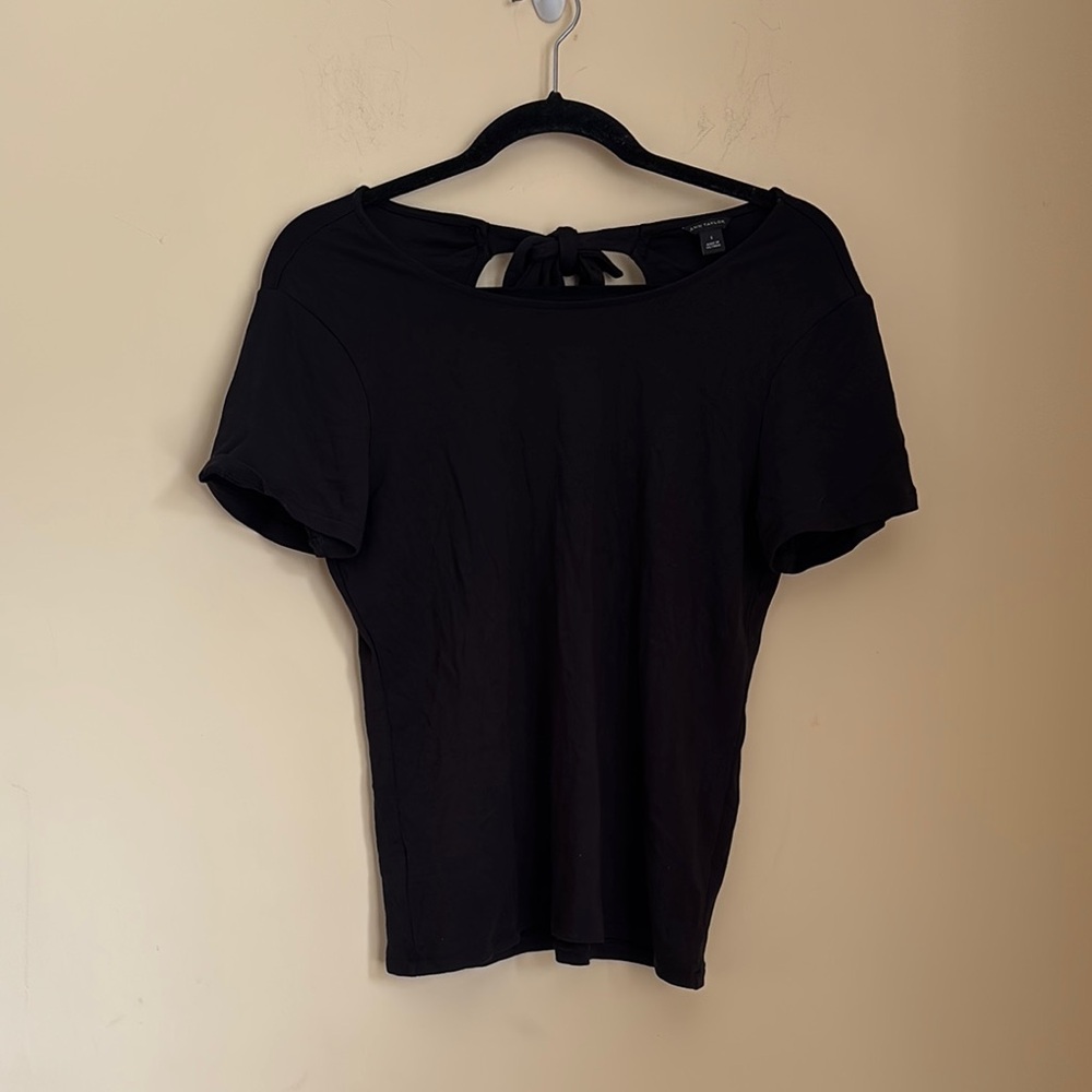 Ann Taylor Women's Black Tie-Back Detail Short Sleeve Top Size Small